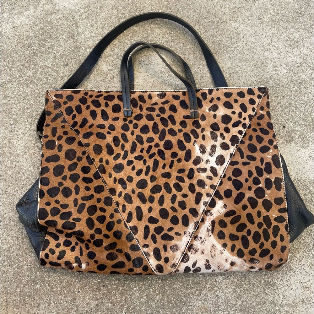 Clare V Brown and Black Leopard Print Tote